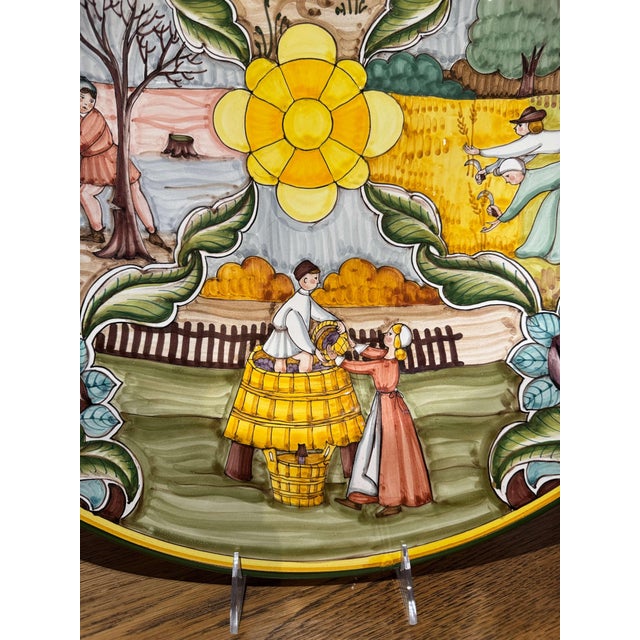 Mid-Century Italian Deruta Style Hand-Painted Faience Harvest Charger For Sale - Image 4 of 10