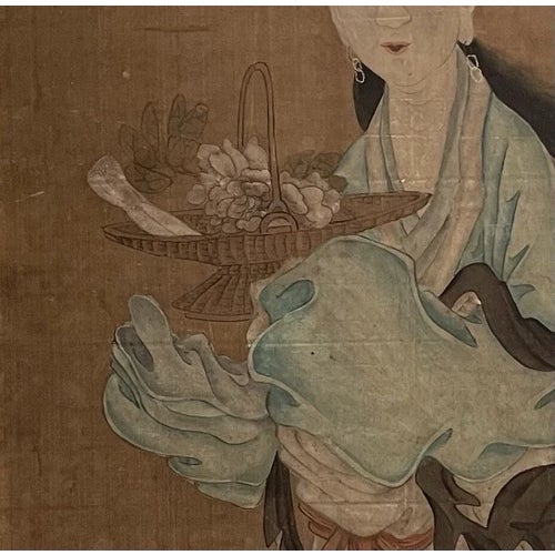 18th Century Asian Antique Chinese Goddess Painted on Silk and Framed For Sale - Image 11 of 12
