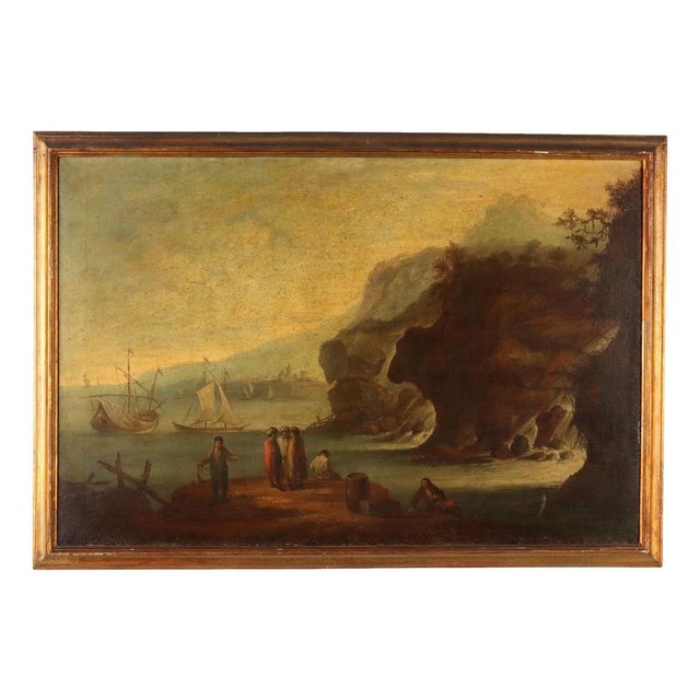 Marine Landscape with Figures, Oil on Canvas For Sale - Image 11 of 11