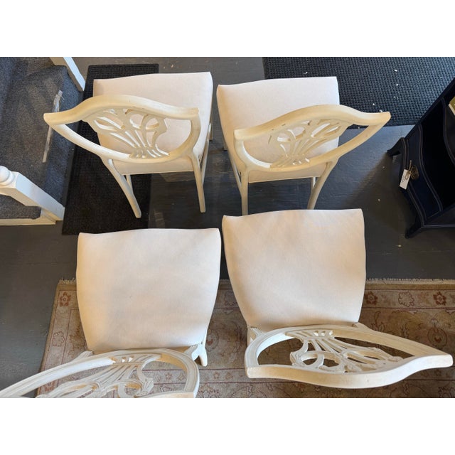 19th Century 19th Century Antique Mahogany Hepplewhite Style Shieldback Chairs Painted French Linen White For Sale - Image 5 of 10
