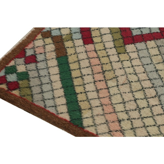 1960s 1960s Vintage Distressed Industrial Deco Rug in Multicolor Diamond Patterns For Sale - Image 5 of 7