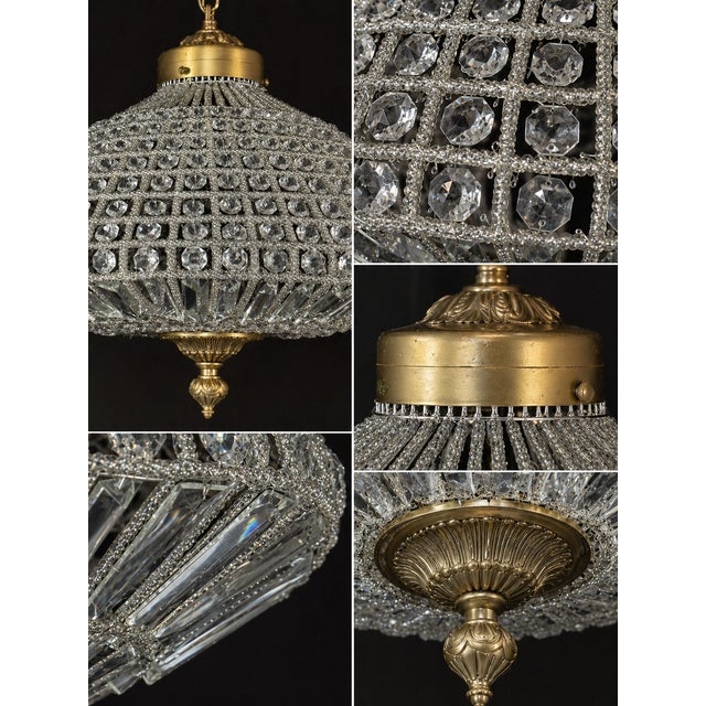 1960 French Bronze Crystal Gold Dome Chandeliers - Set of 3 PCS For Sale - Image 9 of 13
