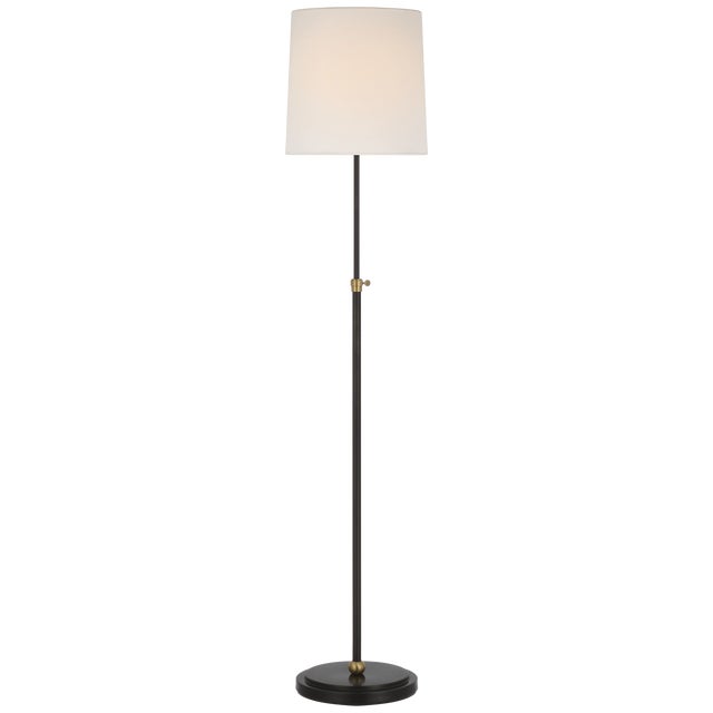 Modern Thomas O'Brien by Visual Comfort Signature Bryant 52" Adjustable Cordless Floor Lamp in Bronze and Hand-Rubbed Antique Brass with Linen Shade For Sale - Image 3 of 3