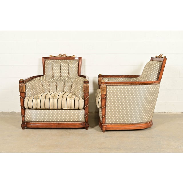 Brown Grosfeld House French Regency Louis XVI Carved Walnut Bergere Armchairs, Pair For Sale - Image 8 of 10