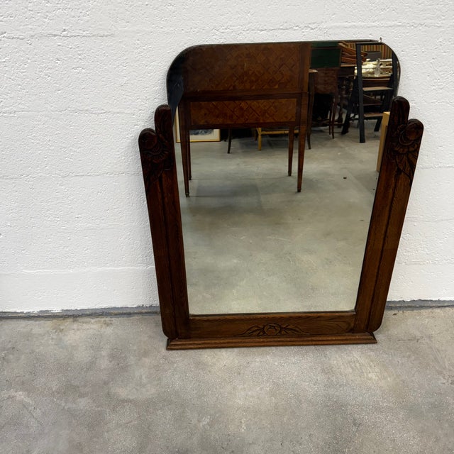French Art Deco Oak Mirror, 1930s, in Very Good conditions. Designed 1920 to 1949