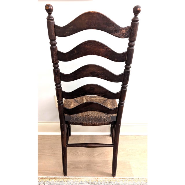 American Antique Heywood Wakefield Ladder Back Chair Original Finish Rush Seat For Sale - Image 3 of 7