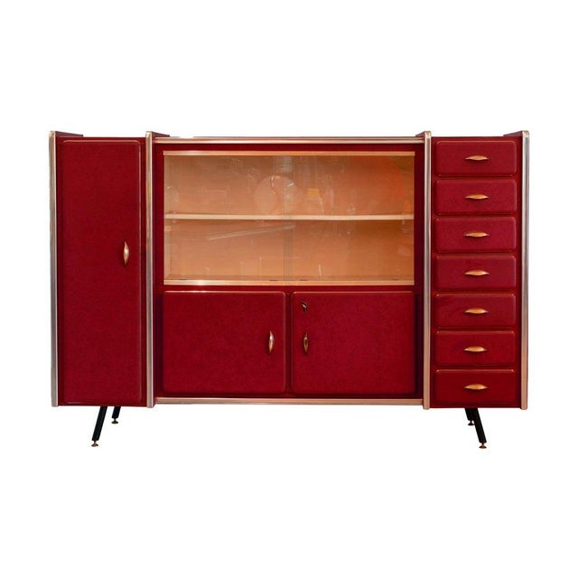 Mid-Century Modern Leather-Coated Office Set with Desk, Bookcase, Chest of Drawers, Desk Chair, and Guest Chairs attributed to Umberto Mascagni, 1950s, Set of 7 For Sale - Image 3 of 18