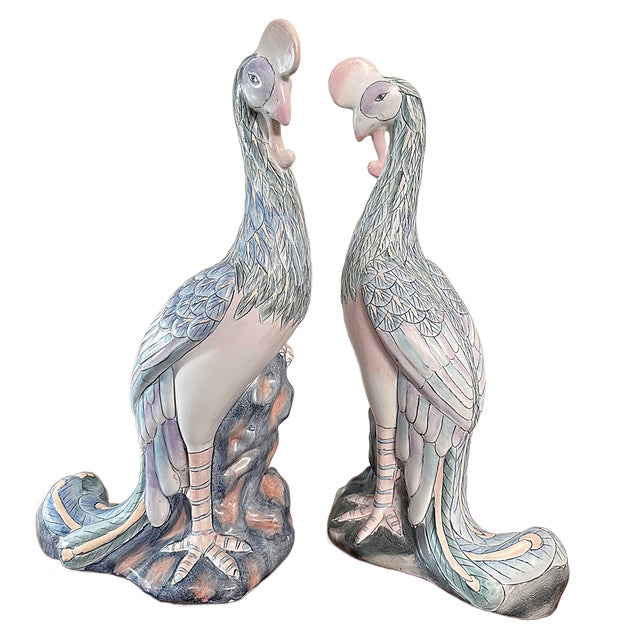 Vintage Chinese Porcelain Phoenix Figurals - a Pair For Sale - Image 4 of 6