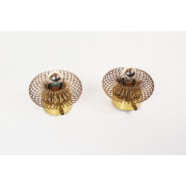 Brass Spring Wall Lamps attributed to Oxar, 1970s, Set of 2 For Sale - Image 3 of 9