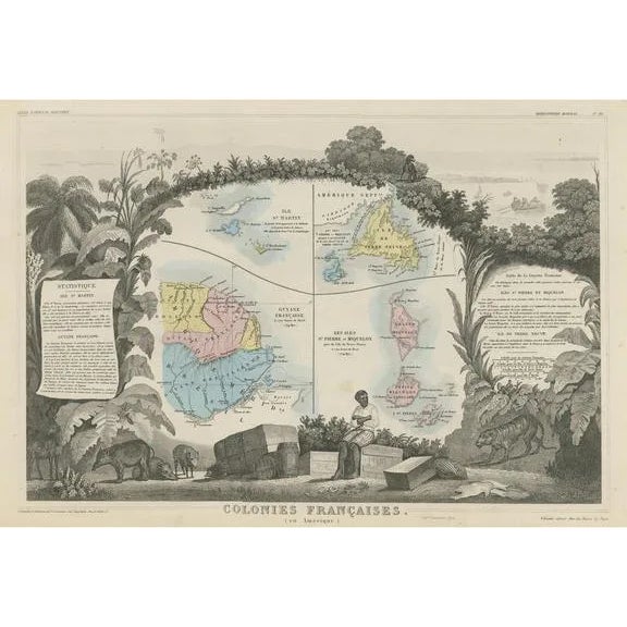 Steel Engraved Map of French Colonies in America, 1854 | Chairish