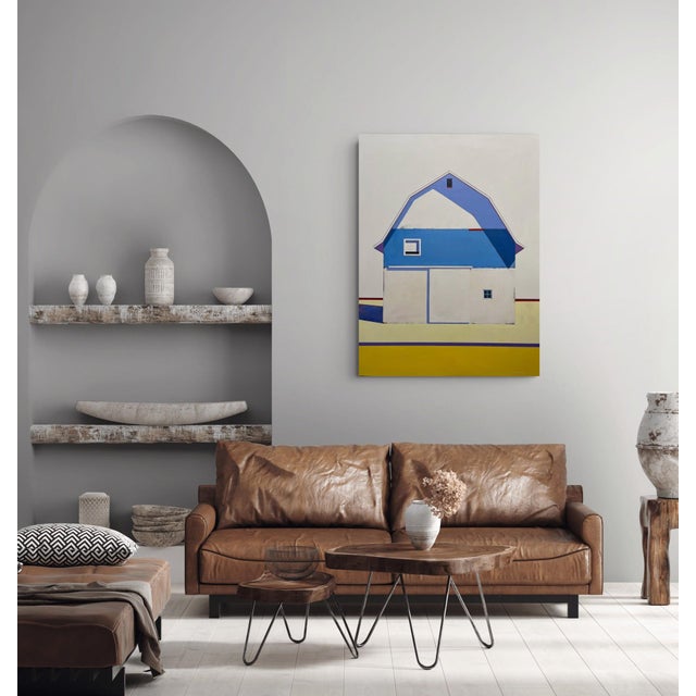 Blue Barn, Palette #1 by Justin Wheatley | Acrylic on Canvas Blue and Cream Barn For Sale - Image 8 of 8