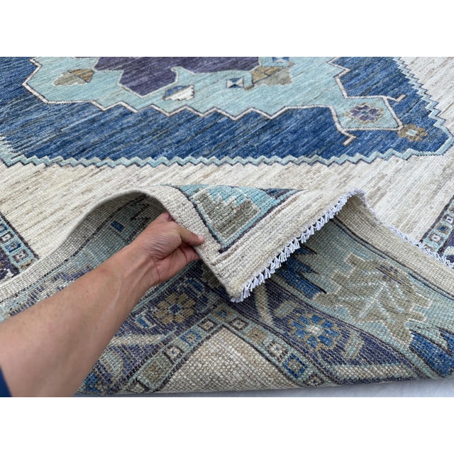 2000 - 2009 Aqua & Blue Anatolian Medallion Rug 8x10 For Sale - Image 5 of 10