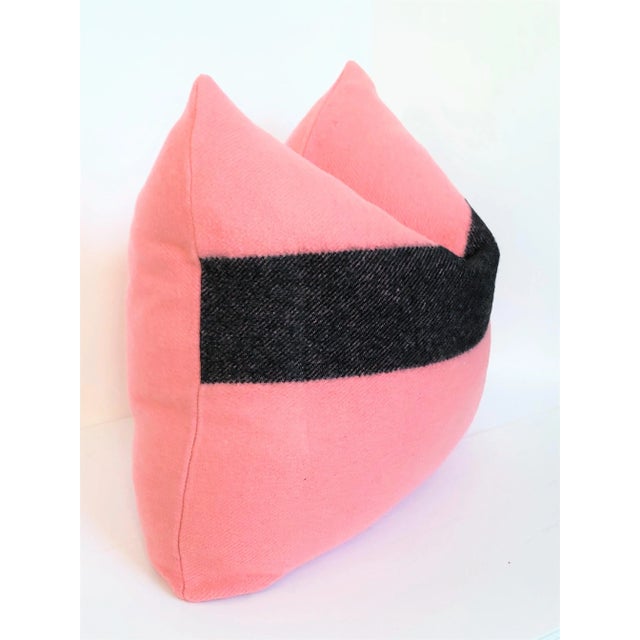 Exceptional custom Contemporary/Art Deco pillow hand-tailored and restyled from a vintage soft wool trading blanket, in a...