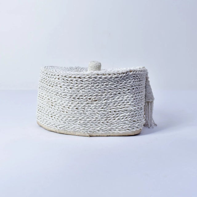 Vintage African White Beaded Hat Nigeria For Sale In Denver - Image 6 of 13