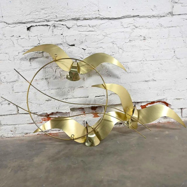 Mid Century Modern 1985 C Jere Brass Plated Bird Flock of Seagulls Wall Sculpture Signed For Sale - Image 12 of 13