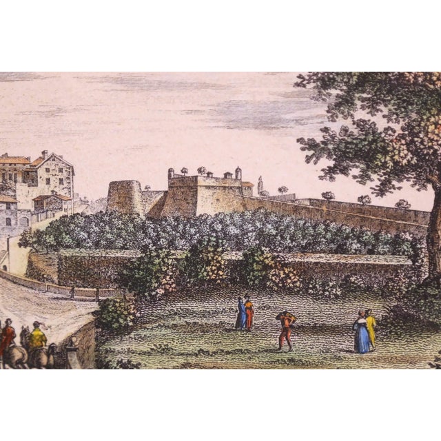 Wood 19th Century French Hand Colored Engraving of Genoa by Zucchagni in Gilt Frame For Sale - Image 7 of 14