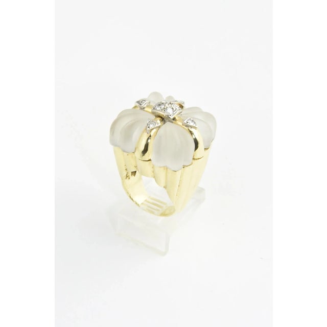 This is part of Chairish’s Fine Jewelry assortment. 1970s Carved rock crystal cocktail ring designed to look like a...