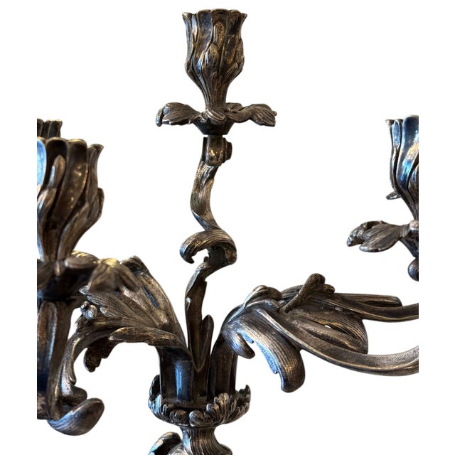 Silver Pair of 19th Century French Silver-Plated Bronze Candelabras For Sale - Image 8 of 8