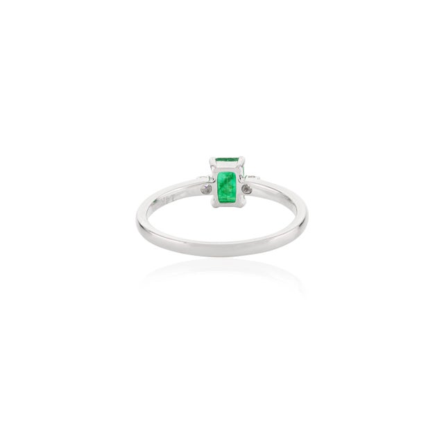 Not Yet Made - Made To Order Classic 14k Gold Natural Emerald & Diamond Three Stone Ring Size 7 For Sale - Image 5 of 11