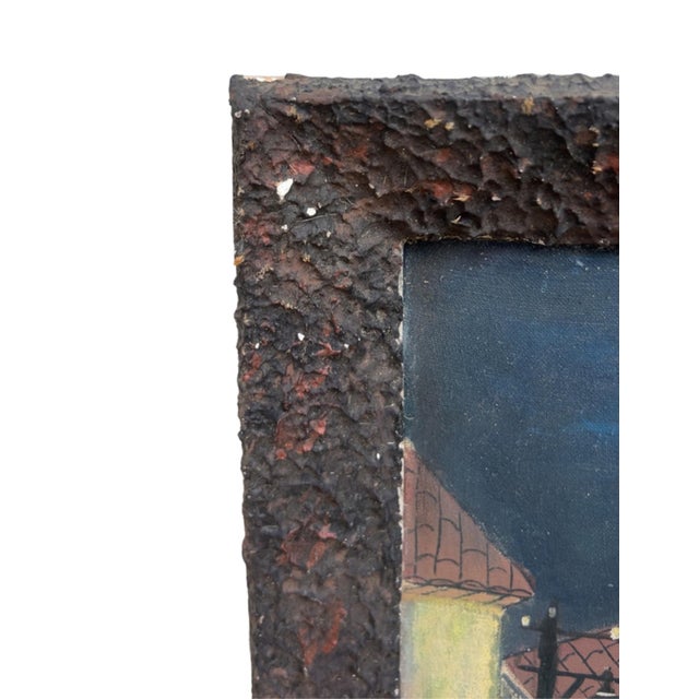 Vintage Folk Art European Night Street Scene Oil Paintings, Set of 2 For Sale - Image 13 of 18