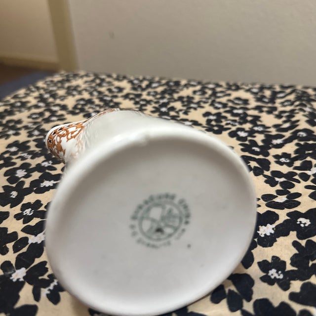 1960s Vintage Mid-Century Porcelain Creamer With Ornate Brown and Gold Floral Band For Sale - Image 5 of 5