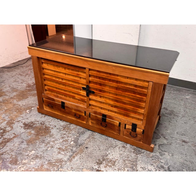 Wood Vintage Japenese Marble Top Tansu For Sale - Image 7 of 12