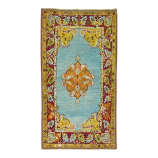 Rare Electric Blue Field Antique Turkish Melas Small Early 20th Century Rug For Sale