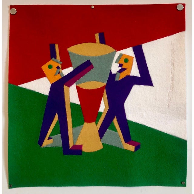 Textile Early 20th Century Ivana Gaifas, Italian Wool Felt Handmade Futurist Fortunato Depero Art Tapestry Wall Hanging For Sale - Image 7 of 8