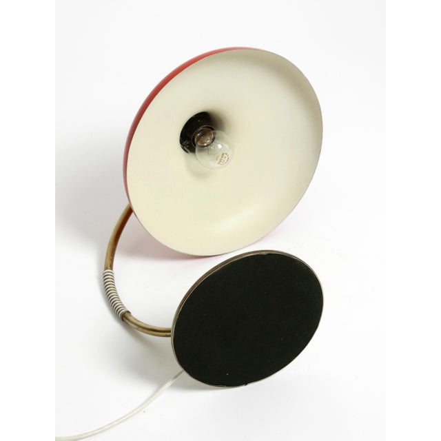 Large Mid-Century Modern Brass Table Lamp with Red Metal Shade, 1950s For Sale - Image 9 of 18
