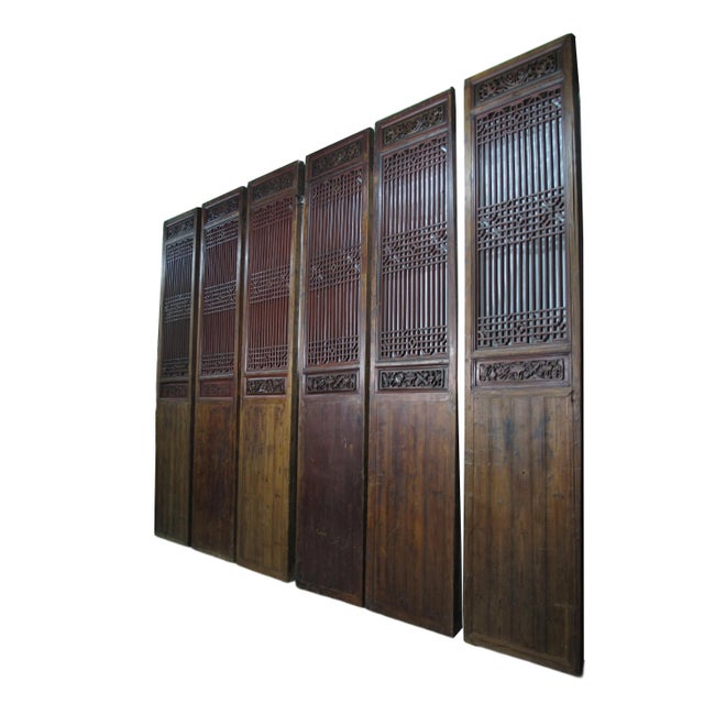 Chinese Monumental 11 Feet Tall Antique Chinese Screen Panel Door – Set of 6 For Sale - Image 3 of 13