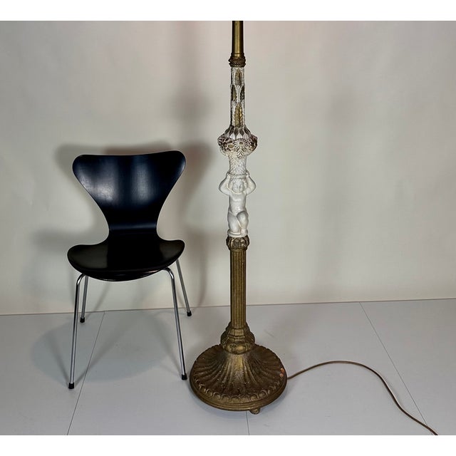 1920s Large Antique Baroque Floor Lamp with Plaster Decor & Cherup / Putti Figure, Germany, 1920s For Sale - Image 5 of 18