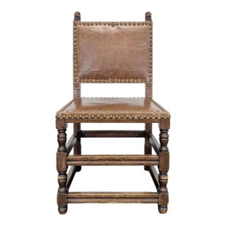 Vintage Dining Side Chair With Carved Finials and Nailhead Trim For Sale