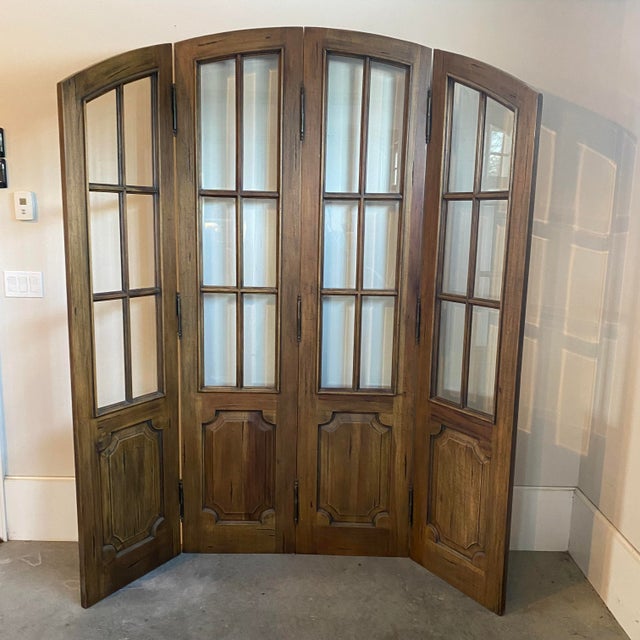 French Antique French Four Panel Folding Screen Room Divider With Beveled Glass For Sale - Image 3 of 9