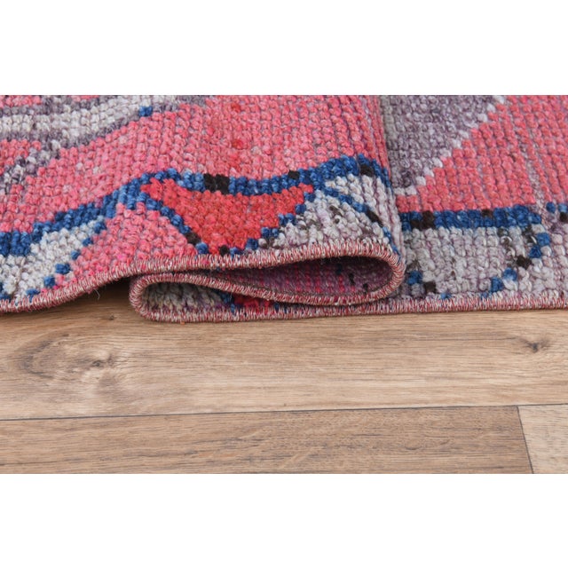 Pink Vintage Turkish Oushak Handmade Wool Tribal Runner Rug For Sale - Image 10 of 11