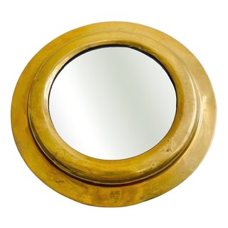 Vintage Round Mirror in Brass, 1960s For Sale