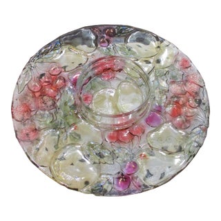 Vintage Rainbow Garden Color Glass Chip and Dip Tray Indiana Glass Fruit Design For Sale