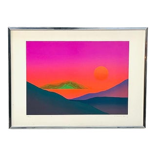 1980's Vibrant Landscape Screenprint by Maro Mitrovic, Framed For Sale
