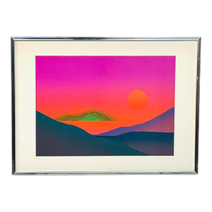 1980's Vibrant Landscape Screenprint by Maro Mitrovic, Framed