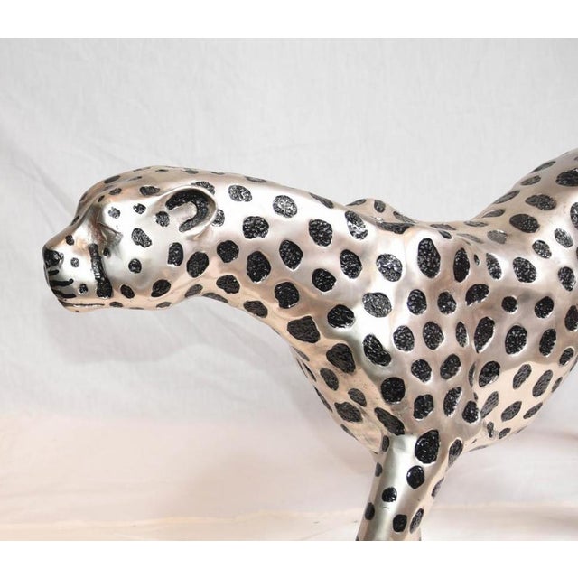 Art Deco Silver Plate and Bronze Cheetah Cat in Statue, 1980s For Sale - Image 15 of 16