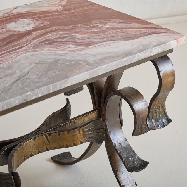 19th Century Spanish Wrought Iron Coffee Table with Red Marble Top, 19th Century For Sale - Image 5 of 6