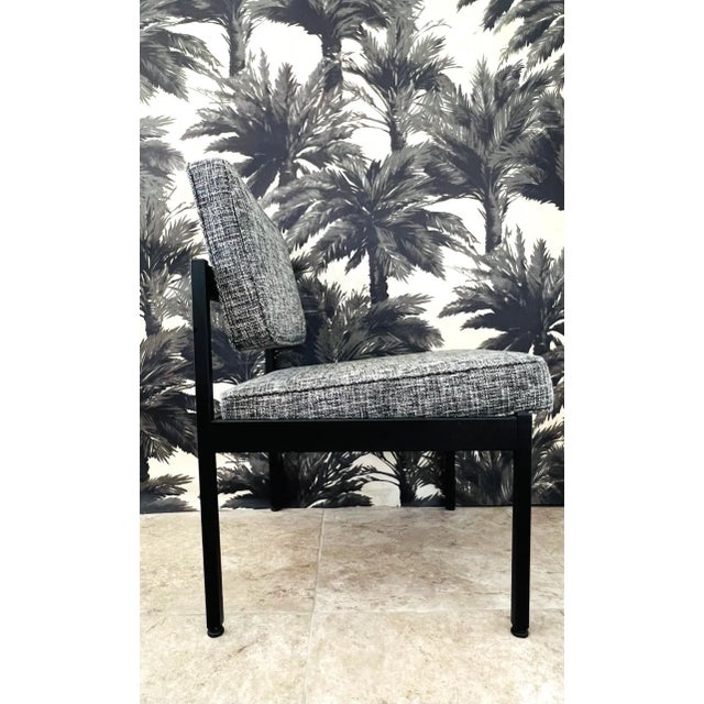 Vintage Knoll Style Chair in Black and Ivory Tweed Upholstery, C. 1970's For Sale - Image 12 of 12