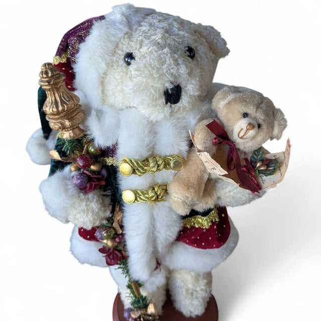 Vintage Holiday Santa Bear Figurine With Teddy and Staff For Sale - Image 4 of 18