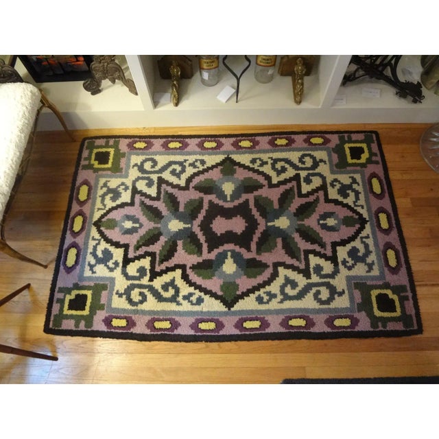 Stunning geometric French Art Deco carpet or rug with great design and colors (cream, black, lavender, purple, blue and...