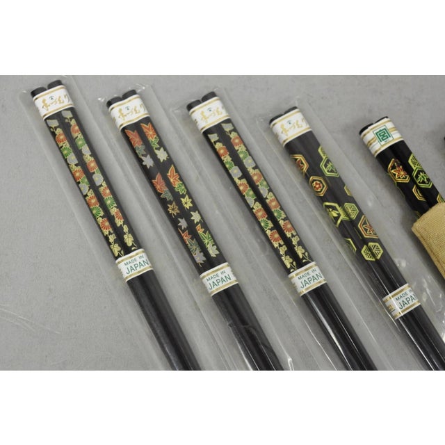 Vintage Japanese Oriental Chopsticks W/ 2 Custom Silk Gold Sleeves - 6 Pc Set For Sale In Philadelphia - Image 6 of 10