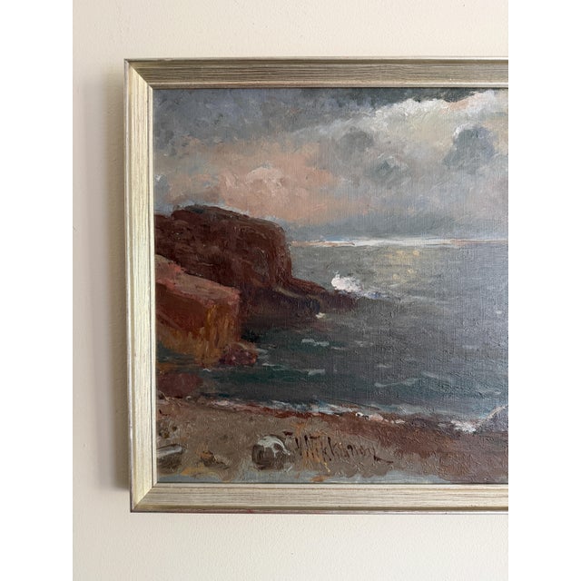 Mid 20th Century Victor Nikkanen - Ocean Shore Landscape Oil Painting For Sale - Image 4 of 7