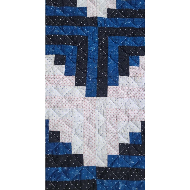 20thc Blue & White Log Cabin Quilt For Sale - Image 4 of 8