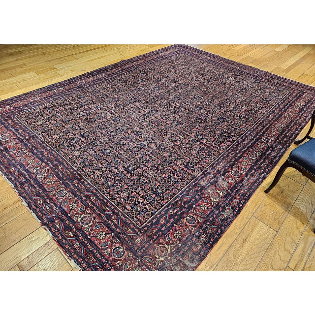 Vintage Persian Bidjar Rug, Hand-Knotted Wool, All-over Herati Geometric Pattern, Navy & Rust-Red,9x12 For Sale In Chicago - Image 6 of 16