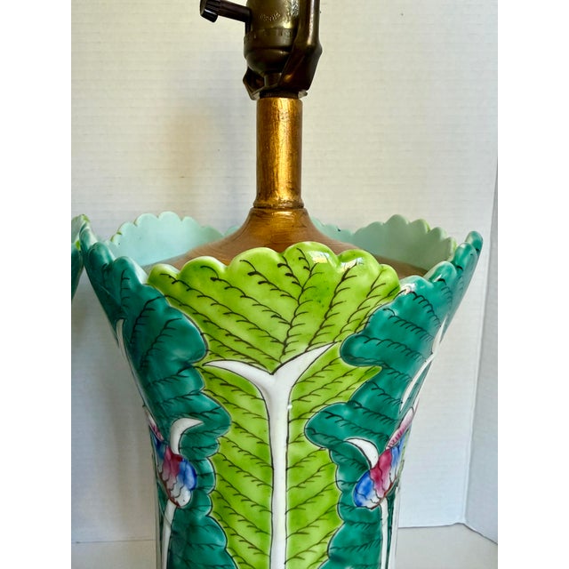 1970s Richard Ray Butterfly & Bok Choy Cabbage Leaf Ceramic Table Lamps - a Pair For Sale - Image 10 of 15