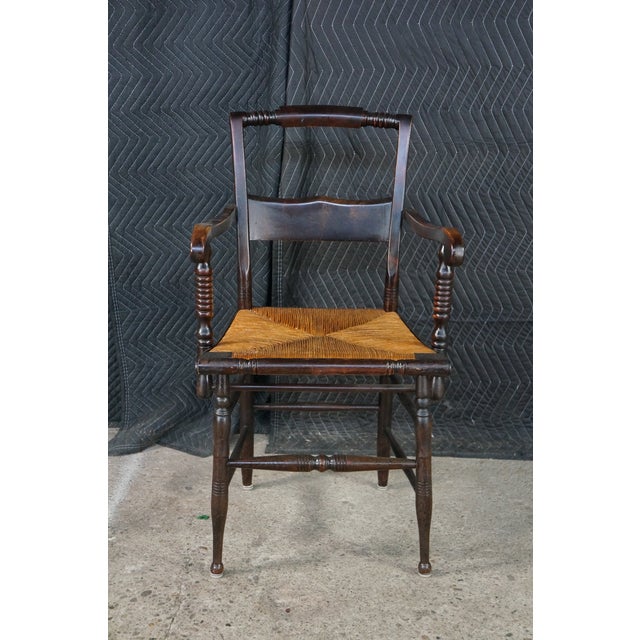 Antique 19th Century Early American Hitchcock Style Mahogany Caned Arm Chair For Sale - Image 4 of 18