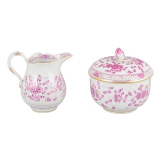 Early 20th Century Pink Indian Porcelain Sugar Bowl and Cream Jug from Meissen, Set of 2 For Sale